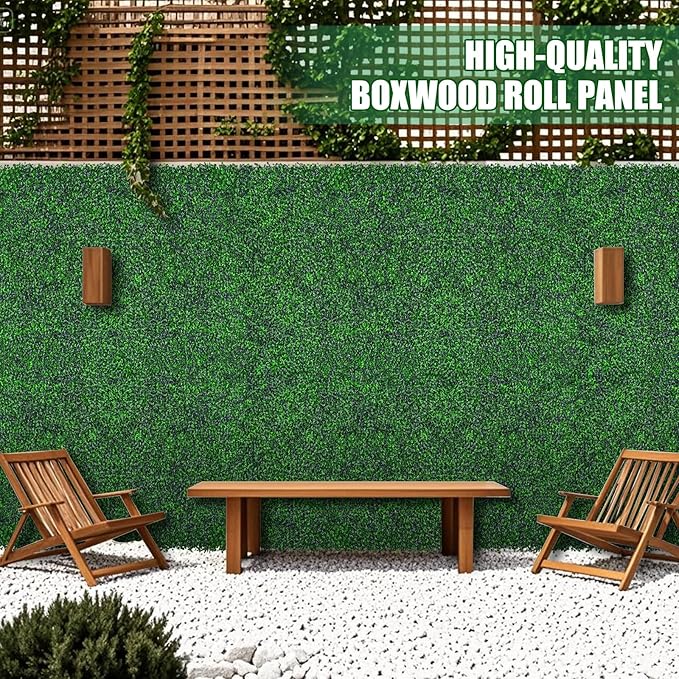 Yangrass Artificial Greenery Wall Roll,40"x 120"(33.33 sq.ft) UV-Anti Faux Boxwood Roll Panels Greenery Backdrop, Vine Leaf Fence Panels for Garden Fence Covering Privacy, Outdoor Indoor Home Decor