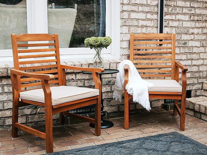 PHI VILLA 4 Pieces Acacia Wood Outdoor Dining Chairs with Cushions, Patio Wooden Armchairs Set of 4, Natural Teak Dining Chairs for Deck, Yard, Porch