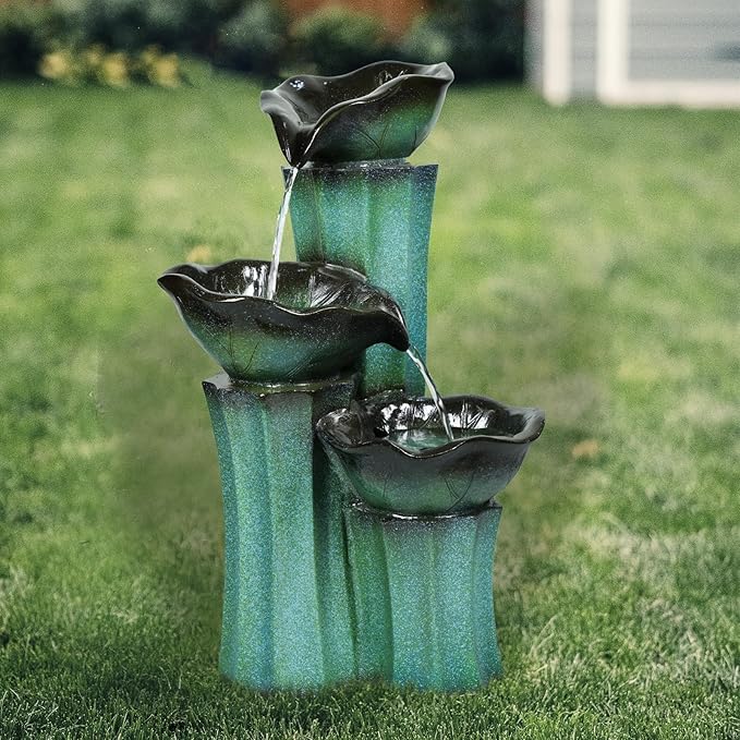 Ferrisland 3 Tiered Outdoor Big Waterfall Fountain Outdoor, 22" H Lotus Leaf Indoor Outdoor Freestanding Relaxing Water Fountain, Garden Backyard Decking Home Decor, Gift Ideas (Lotus)