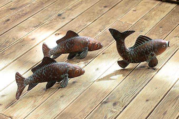 Metal Koi Fish Statues Garden Decor Antique Copper Koi Outdoor Sculptures & Statues for Patio,Backyard,Pond,Home Decoration,Metal Fish Stakes for Outside,Gardening Gift for Mom Grandma,Set of 3