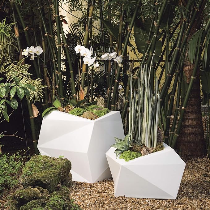 Crescent Garden Modern Geometric Origami Planter, Plant Pot, 26-Inch (Alpine White)
