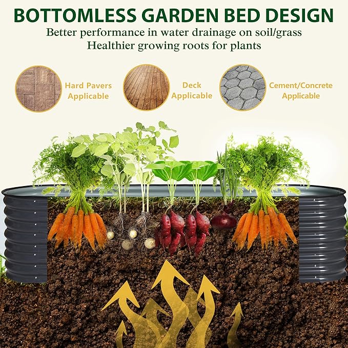 BlueWish 8ftx2ftx2ft Raised Garden Beds Outdoor with 2 Aluminum Support Rods, Raised Beds for Gardening with Galvanized Steel, Rubber Strips, Garden Boxes Outdoor Raised for Backyard, Garden, Lawn