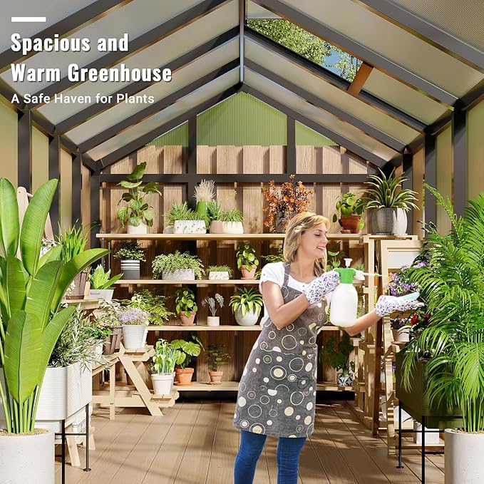 6X10 FT Greenhouse, Polycarbonate Garden Greenhouse for Outdoors,Aluminum Frame Green House with Lockable Door and Adjustable Roof Vent, Ideal for Backyard Patio and Outside Growing