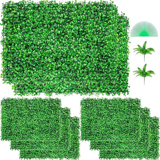 VEVOR Artificial Boxwood Panels 8pcs, 24 x 16 in Boxwood Hedge Wall Panel Artificial Grass Backdrop, 1.6 in Green Fake Grass Wall for Privacy Fence Decor Indoor Outdoor Garden Backyard