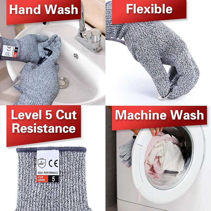 2PCS Cut Resistant Gloves, Cutting Gloves Level 5 Protection for Kitchen