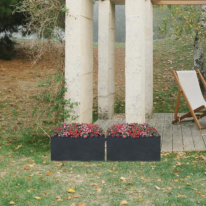 Kante 23.6" L Rectangular Concrete Planters, Outdoor Indoor Modern Plant Pot with Drainage Hole and Rubber Plug for Garden, Patio, Charcoal Finish
