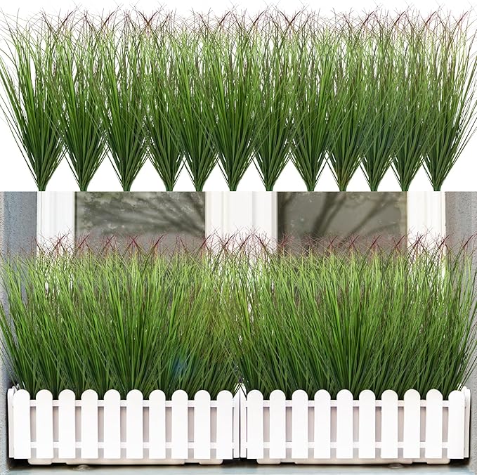 LUZOGA 36Pcs Artificial Grass Plants, Faux Shrubs Wheat Grass, Fake Tall Grass Plants for Outdoor Decor, Greenery Stems Weed for Room Indoor Home Decor（Green Red Tail
