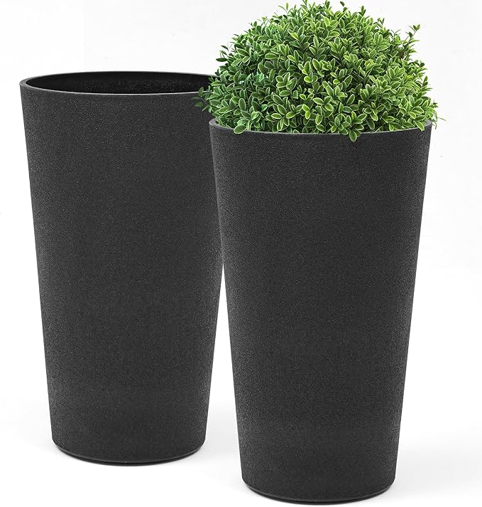 Autodaya 24" Tall Planters Set of 2, High-Density Resin Charcoal Outdoor Pots for Plants, Versatile Indoor/Outdoor Flower Pots w/Drainage Hole for Patio, Garden, Porch & Living Room Decor, Ideal Gift