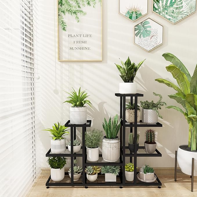 HusDream Corner Plant Stand Indoor 5 Tier 16 Potted Metal Plant Stands Outdoor Flower Shelf Heavy Duty Pot Holders for Patio Balcony Garden Living Room Home Decor (5-Tier 16 Potted)