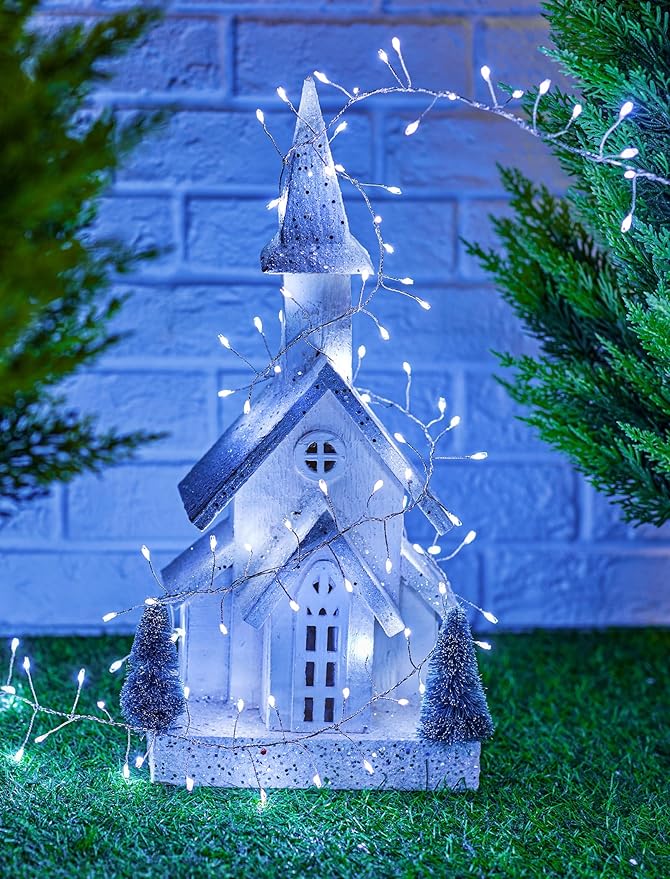 Brightown Solar Lights for Outside, 9.8Ft 120 LED Solar String Lights Outdoor Waterproof, 8 Modes Firecracker Balcony Light for Tree Patio Christmas Party Wedding Decor (Pure White)
