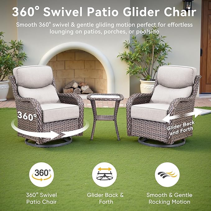 Luxury High Back Outdoor Furniture with 6-Inch Thick Cushions, Patio Furniture Set with Swivel Chairs, 8 PCS Wicker Conversation Set for Porch, Balcony, Deck and Yard