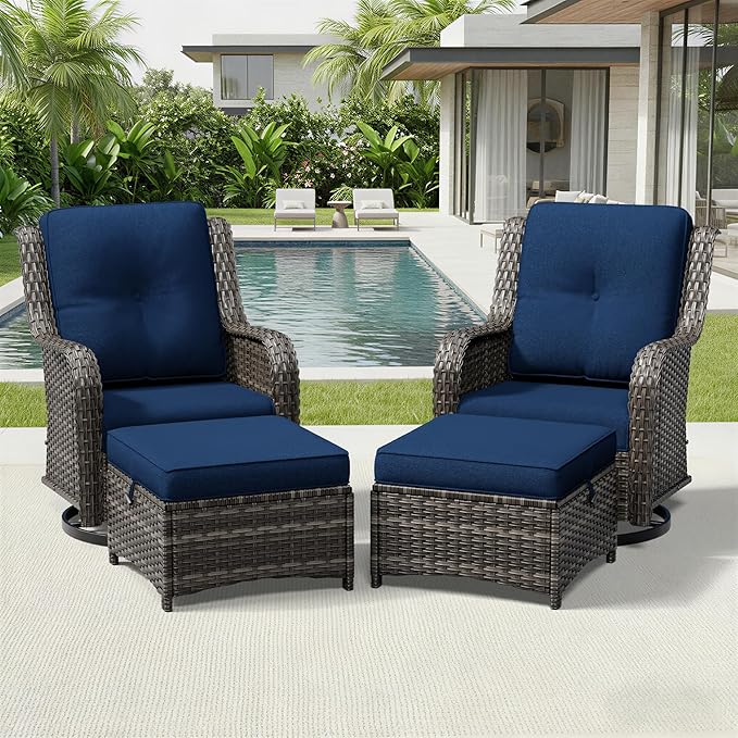 Joyside 4 Piece Wicker Patio Furniture Set, Outdoor Swivel Rocker Patio Chairs with High Back, Deep Seating, Wide Armrest, Thickened Cushions, Outdoor Furniture for Deck, Porch Use