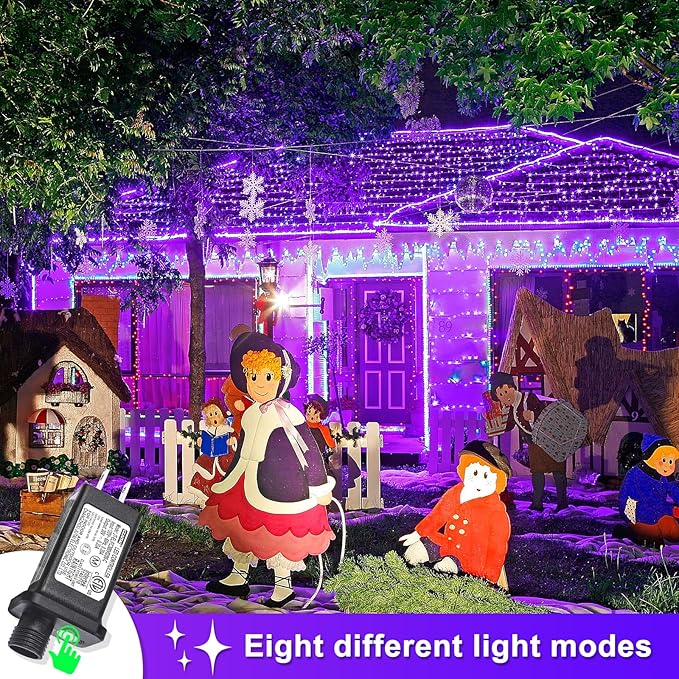 120 LED Purple Christmas Lights 40 FT String Lights Indoor Outdoor 8 Modes Plug in Waterproof Purple String Lights for House Room Christmas Tree Thanksgiving Decorations