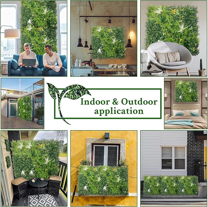 ODTORY Artificial Grass Wall Boxwood Panels: 40" x 120" (33.5 sqft) Greenery Ivy Privacy Fence Faux Backdrop with UV Protection Vine Leaf Hedge for Garden Covering,Outdoor Indoor Home Decor