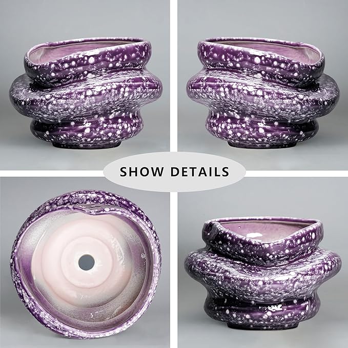 Teagas Ceramic Pots for Plants - 10.6 Inch Ceramic Plant Pots Indoor with Drainage Hole, Unique Planters for Indoor Outdoor Plants, Decorative Planter, Garden Room Decor, Housewarming Gifts, Purple