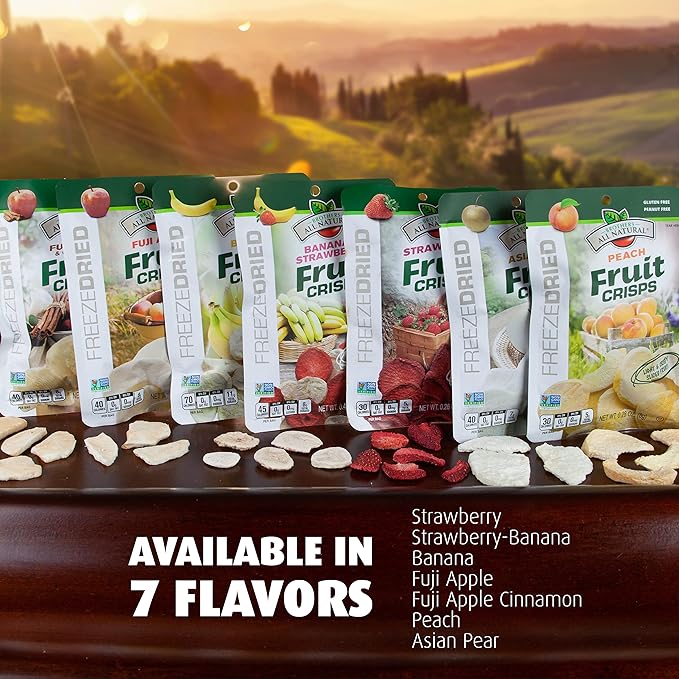 Brothers All Natural Freeze Dried Fruit Crisps, Variety Pack, 24 Single Serve Bags, Fuji Apple, Asian Pear, Banana Strawberry, Made with 100% Fruit, Gluten Free, Soy Free, Vegan, Healthy Snack