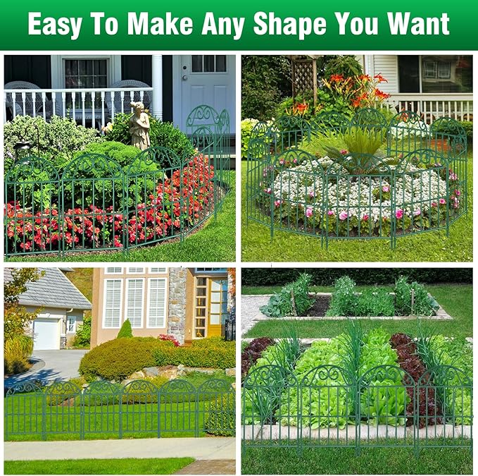 ADAVIN 24Panels Collapsible Garden Fence Animal Barrier, 26 Ft(L) x 24 in(H) Green Rustproof Metal Wire Panel Border for Dogs Rabbits, Flower Edging for Landscape Patio Yard Outdoor Decor, Arched