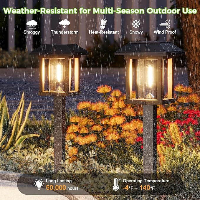 XMCOSY+ Solar Pathway Lights Outdoor Waterproof IP65 - Dual-Tone 25 LM LED Solar Garden Lights for Yard (Two-Tone Bronze & Wood Color, 2 Packs, Warm White)