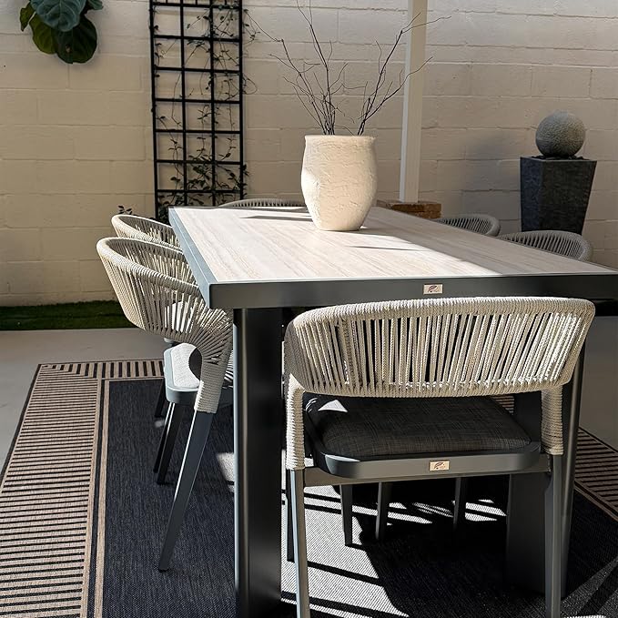 PURPLE LEAF 2 Pieces Outdoor Dining Chair All-Weather Wicker Aluminum Frame Patio Dining Chair for Lawn Garden Backyard Deck with Cushion, Gray