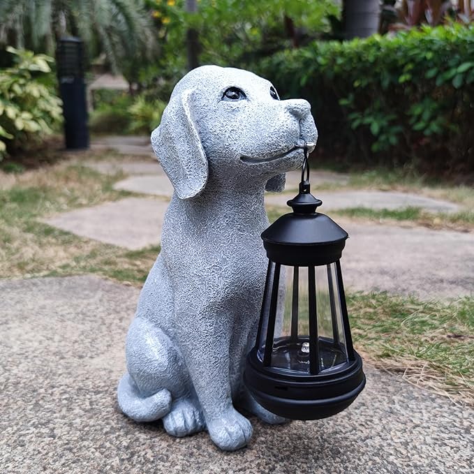 Qobumy Solar Dog Outdoor Garden Statue with LED Light,Dog Solar Lights Lantern Outside Decorations for Yard, Lawn Decor Statue for Patio, Balcony, Yard Ornament,Unique Dog Gifts for Mom