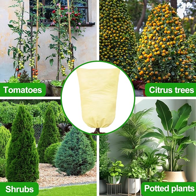 TRIITECH 2 Packs Plant Covers for Winter 80x120cm, Shrub Covers for Winter, Plant Cover Freeze Protection, Cold Frost Protection Cover with Zipper Drawstring(80gsm)
