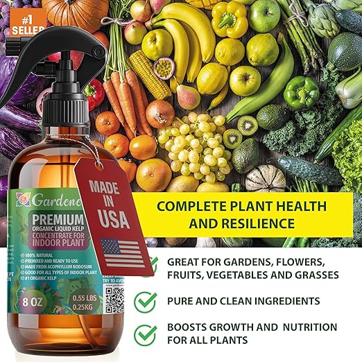 GARDENERA Professional Organic Liquid Kelp Spray for Tomato Plants - 8 oz - Ready-to-Use Fully Organic Seaweed & Kelp Fertilizer Mist