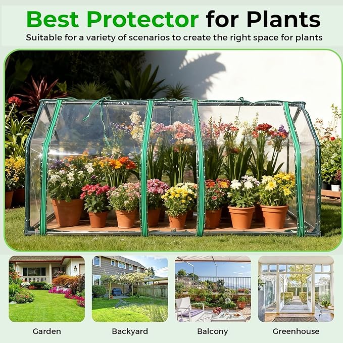4x2ft Raised Garden Bed with Greenhouse Cover,Wooden Planter Box with Clear PVC Cover & Dual Roll-Up Windows,Outdoor Elevated Garden Box for Vegetables/Herbs/Flowers,Patio,Balcony,Backyard