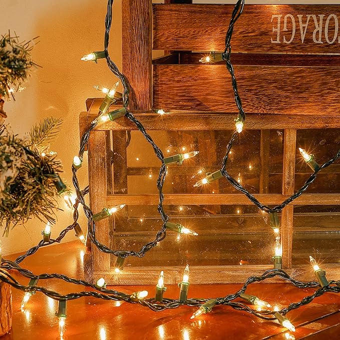 White Christmas Lights,100 Count Clear Mini Lights Incandescent Christmas Tree String Lights, Connectable for Christmas Decoration, Garland, Home, Patio, Wedding, Party, Festival (23 Feet)