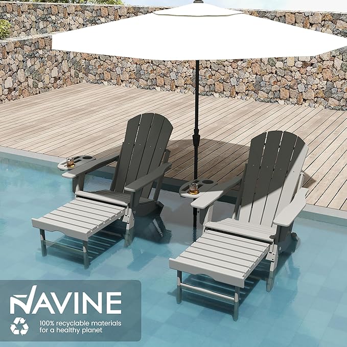 Adjustable Adirondack Chair with Retractable Ottoman Set of 6, HDPE Folding Adirondack Chair with Cup Holder, All Weather Fire Pit Chair for Outdoor.