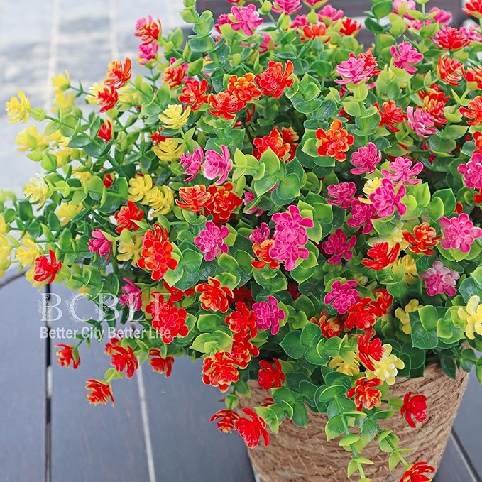 BCBLF Artificial Flowers for Outdoors, 12 Bundles UV Resistant Realistic Faux Plants for Outside Porch Planter, Spring Summer Home Garden Decoration, Orange
