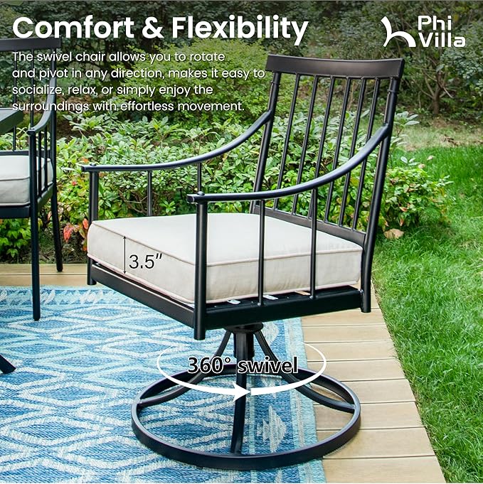 PHI VILLA Swivel Chairs Set of 4 Patio Dining Rocker Chair with Cushion Rocking Patio Furniture for Garden Backyard Bistro, Beige