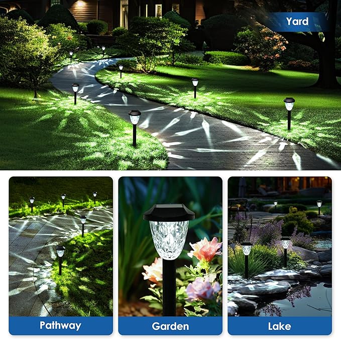 GIGALUMI 10 Pack Solar Lights Outdoor, Solar Pathway Lights with Great Pattern, Waterproof Auto On/Off Light for Outside Yard Garden Walkway Driveway Lawn Pathway