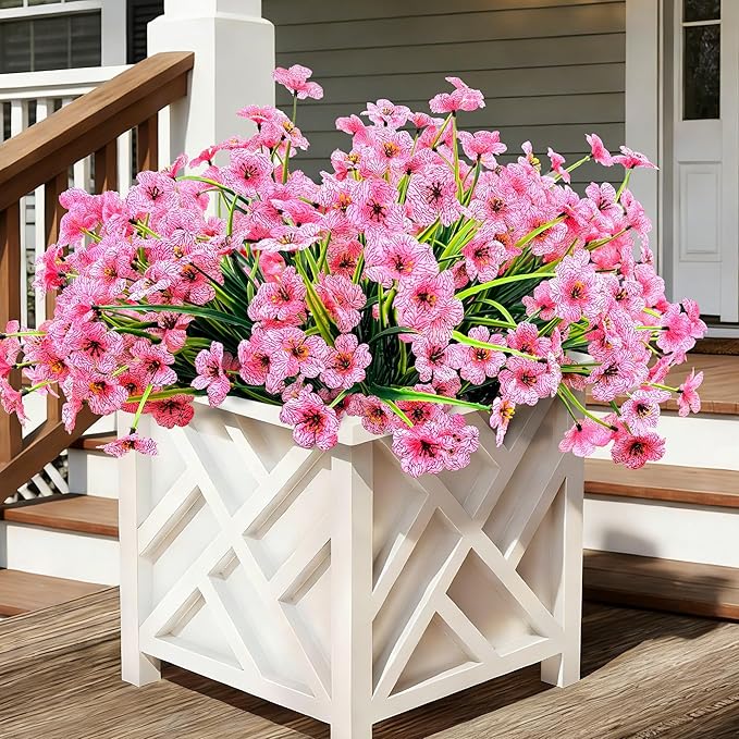 20 Bundles Artificial Flowers for Outdoors, UV Resistant Fake Flowers with Plastic Plants, Faux Silk Flower for Outdoors Planter, Fake Realistic Plant Outside Window Boxes Patio Decor-Pink