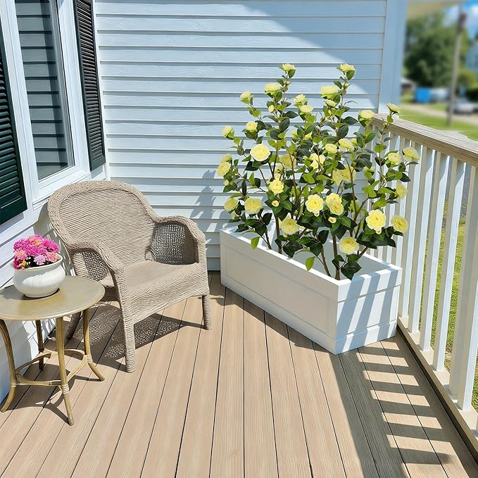 Nafresh 4FT Lush Artificial Yellow Camellia Tree Outdoor 2 Pack, 48inch Faux Camellia Plant, Fake Camellia Flowers Tree for Indoor Outdoor Living Room Home Patio Front Door Garden Decor
