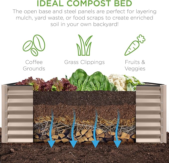 Best Choice Products 6x3x2ft Outdoor Metal Raised Garden Bed, Deep Root Box Planter for Vegetables, Flowers, Herbs, and Succulents w/ 269 Gallon Capacity - Taupe