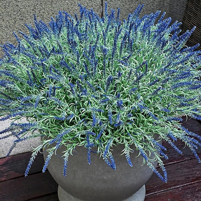 HIFORESTAR UV-Resistant Artificial Lavender Flowers – Certified Fade-Proof Outdoor Decor – Realistic Purple Fake Plants for Patio, Garden, and Landscaping (UV Resistant Dark Purple Lavender)