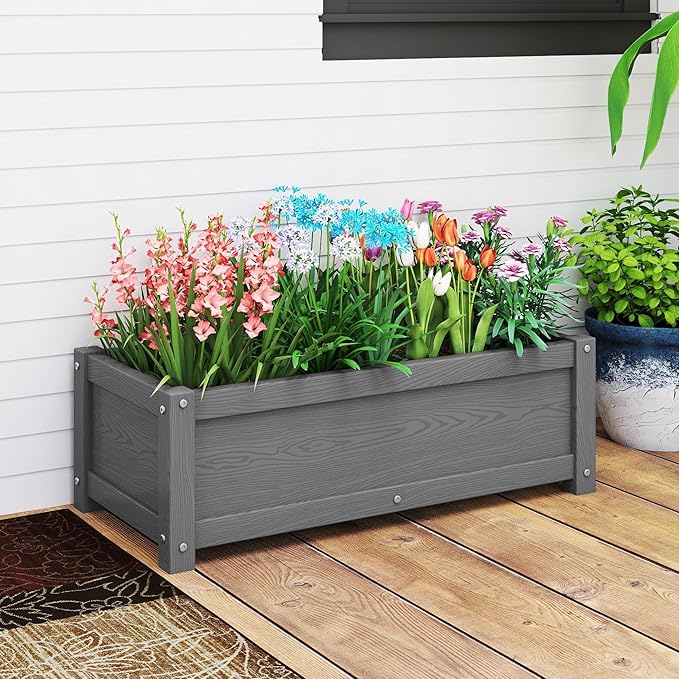 HDPE Raised Planter Box Outdoor,Rot-Resistant and Non-Cracking,Raised Beds for Gardening 29.5 * 14.4 * 9.8 in for Yard,Lawn,Outdoor Planter Boxes Rectangle with Drainage Holes Gray