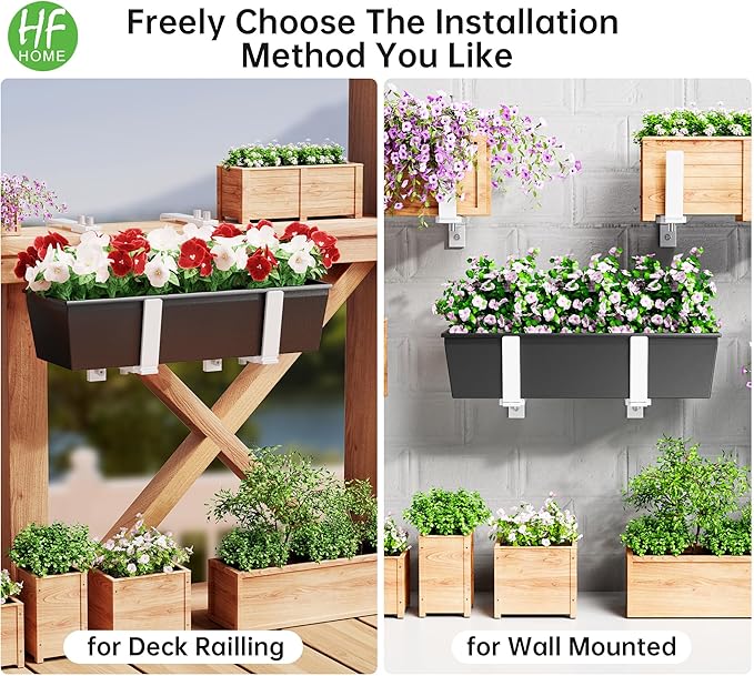 HFHOME Set of 2 Adjustable Window Planter Box Brackets, White Brackets for Window Boxes Planters, Planter Shelving with Adjustable Size The Width of The Bottom of The Planter Box