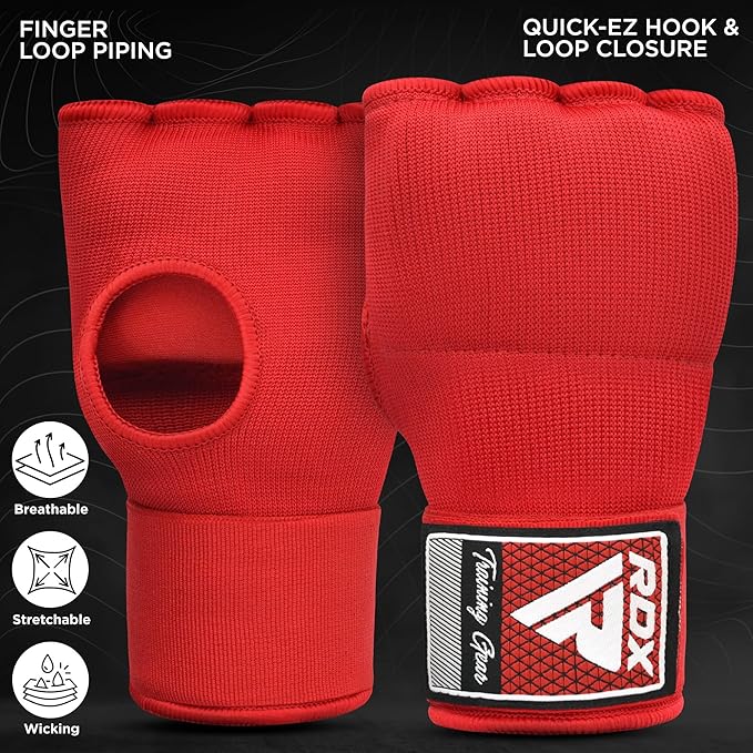RDX Gel Boxing Hand Wraps Inner Gloves Men Women, Quick 100cm Long Wrist Straps, Elasticated Padded Fist Under Mitts Protection, Muay Thai MMA Kickboxing Martial Arts