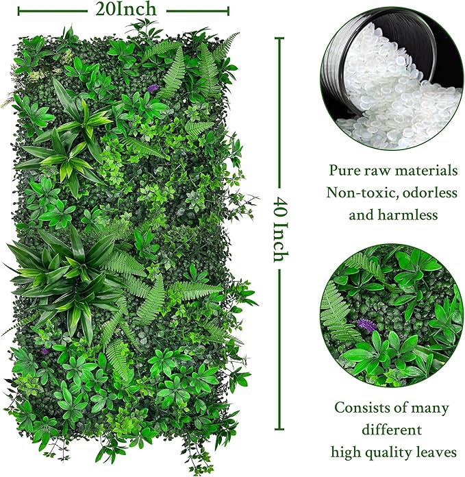 ODTORY Artificial Greenery Wall Panels: 20"x 20" 2P UV-Anti Faux Green Grass Wall Privacy Backdrop Fence Screen for Garden Fence Covering Privacy, Outdoor Indoor Home Decor