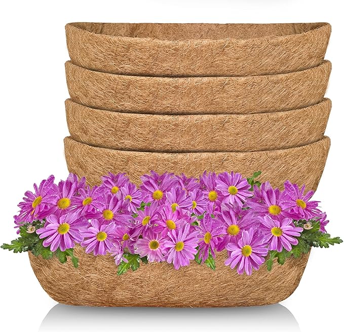 TigeJoy Coco Coir Fiber Liners Planter Replacement (Pack of 4, 24inch)