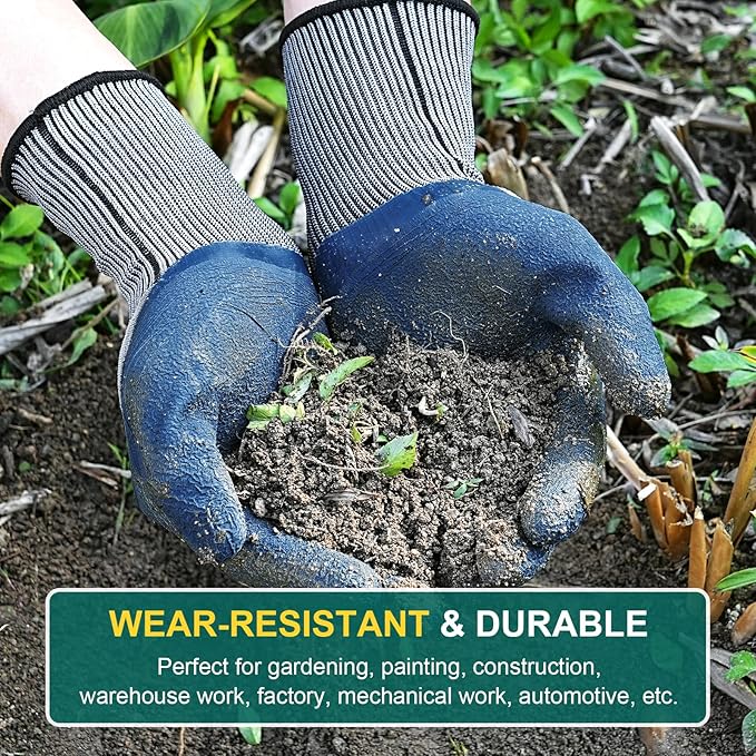 Trifabricy Garden Gloves for Women/Men - 6 Pairs Latex Gardening Gloves with Grip, Protective Work Gloves for Lawn Yard