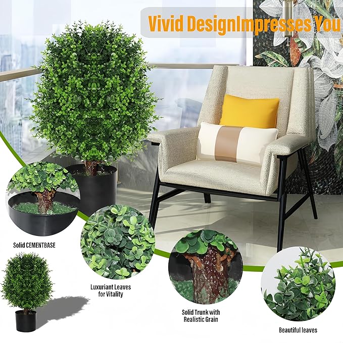 Artificial Cedar Tree Potted Plant - 2pcs Simulated Shrub Plants with Heavy Duty Planter. They are Hand pruned, UV Resistant, Low Maintenance and Suitable for Indoor and Outdoor Decoration (21 in)