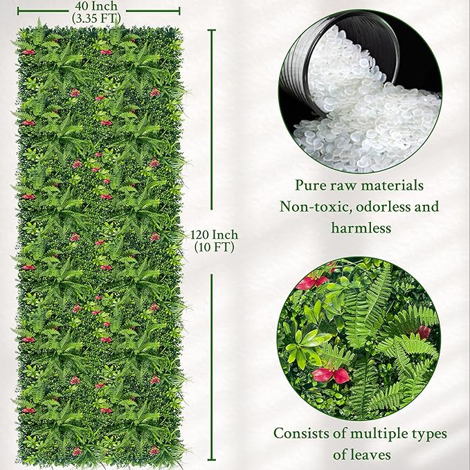 ODTORY Artificial Grass Wall Backdrop Panels Roll: 40X120 in UV-Anti Greenery Boxwood Panels for Indoor Outdoor Green Plant Wall Decor & Ivy Fence Covering Privacy