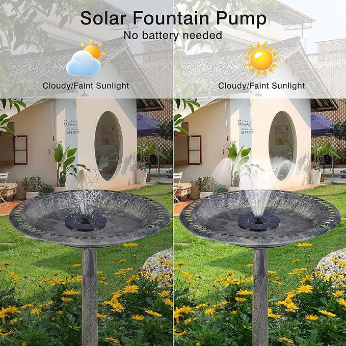 VECELO 28" Pedestal Outdoor Bird Bath with Solar Powered Fountain for Outside, Vintage Bronze Polyresin Lightweight Antique, Yard/Garden Decoration, Gray