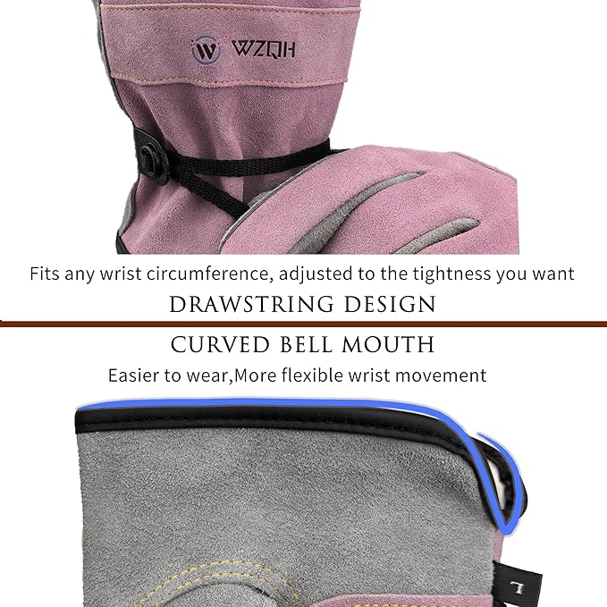 Leather Work Gloves for Men or Women. Small Glove for Gardening, Tig/Mig Welding, Construction, Chainsaw, Farm, Ranch, etc. Cowhide, Cotton Lined, Utility, Firm Grip, Durable. Pink-Grey S