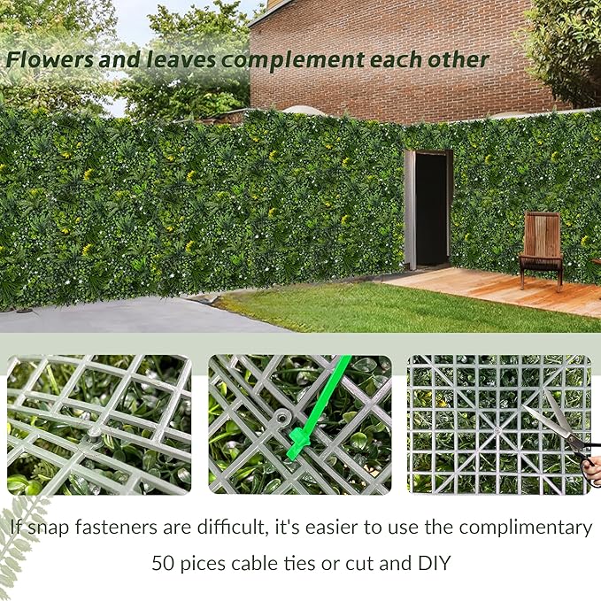 DOPGIB Artificial Grass Wall Boxwood Plant Panel: 20"x20"(8P) UV Resistant Green Leaves Faux for Interior Wall Backdrop,Garden and Indoor Outdoor Wall&Fence Covering Privacy，Party Wall Fence Decor