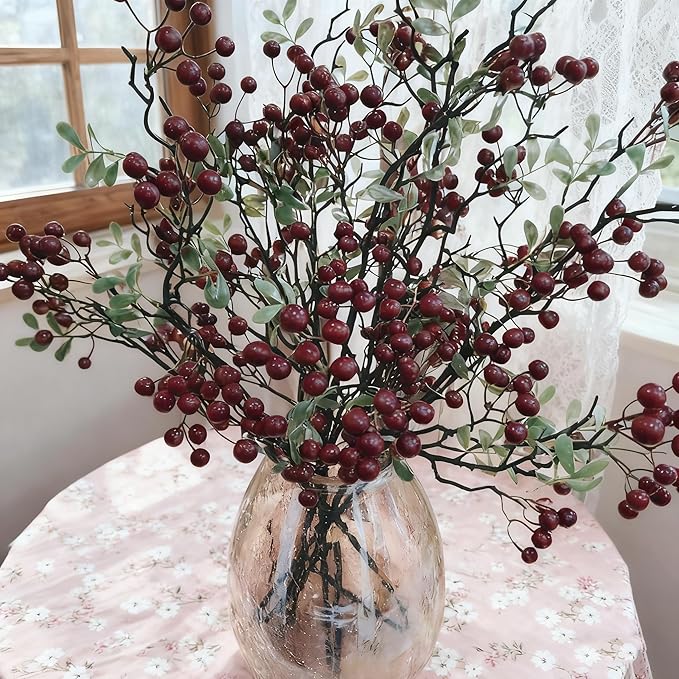 2-Pack 27.5 Inch Red Berry Stems,Artificial Red Branches, Bendable Faux Branches with Berry Stems for Home Decor, Weddings, Parties