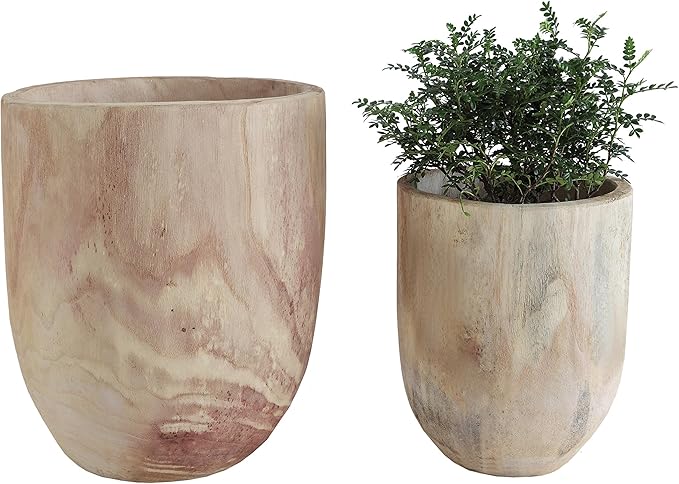 Creative Co-Op Rounded Paulownia Wood Pots (Set of 2 Sizes)
