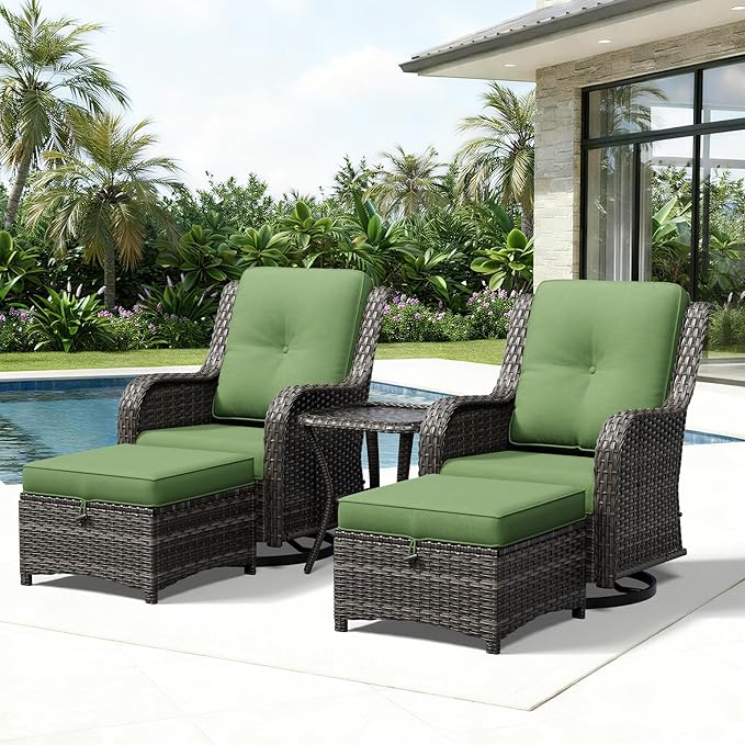Joyside 5 Piece Wicker Patio Furniture Set, Outdoor Swivel Rocker Patio Chairs with High Back, Deep Seating, Wide Armrest, Thickened Cushions, Outdoor Furniture for Deck, Porch Use